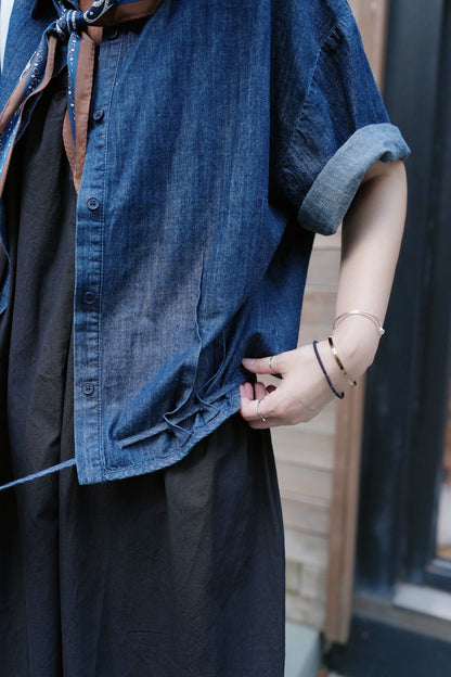 MZ826 PLEATED DENIM BOXY SHIRT