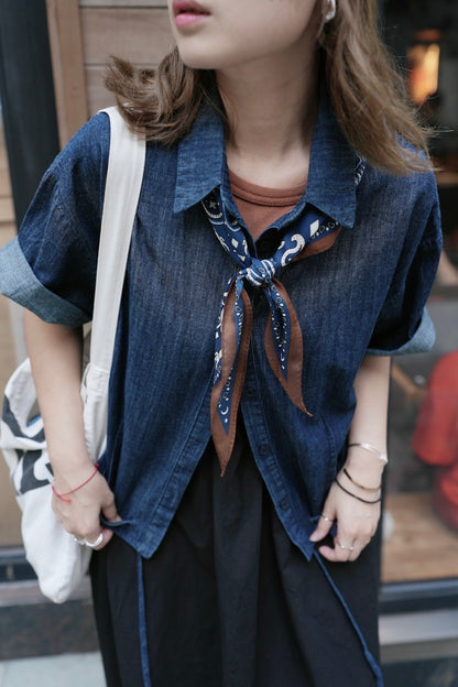 MZ826 PLEATED DENIM BOXY SHIRT