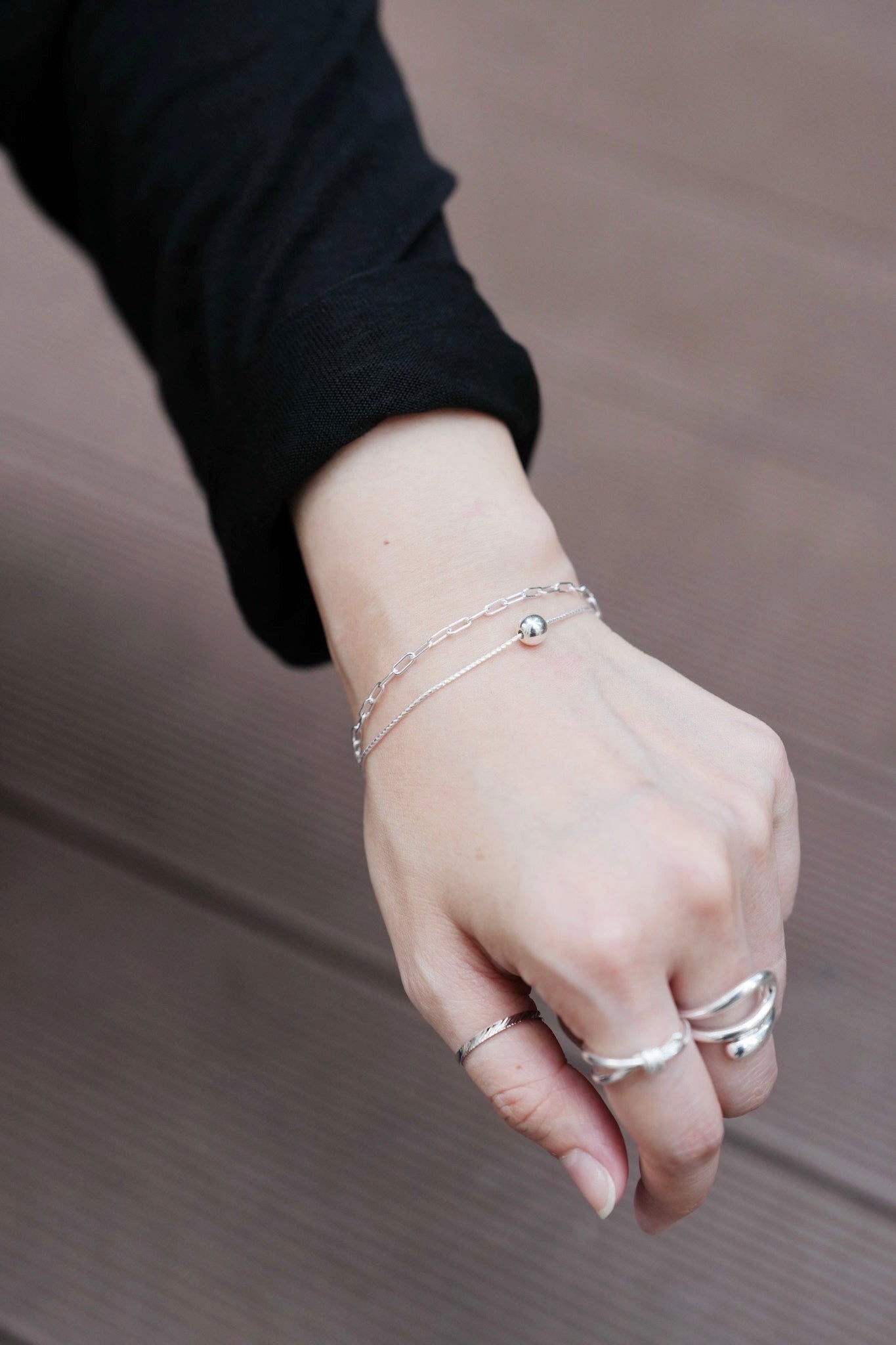 MZ827 SILVER 925 BEAD LAYERING BRACELET