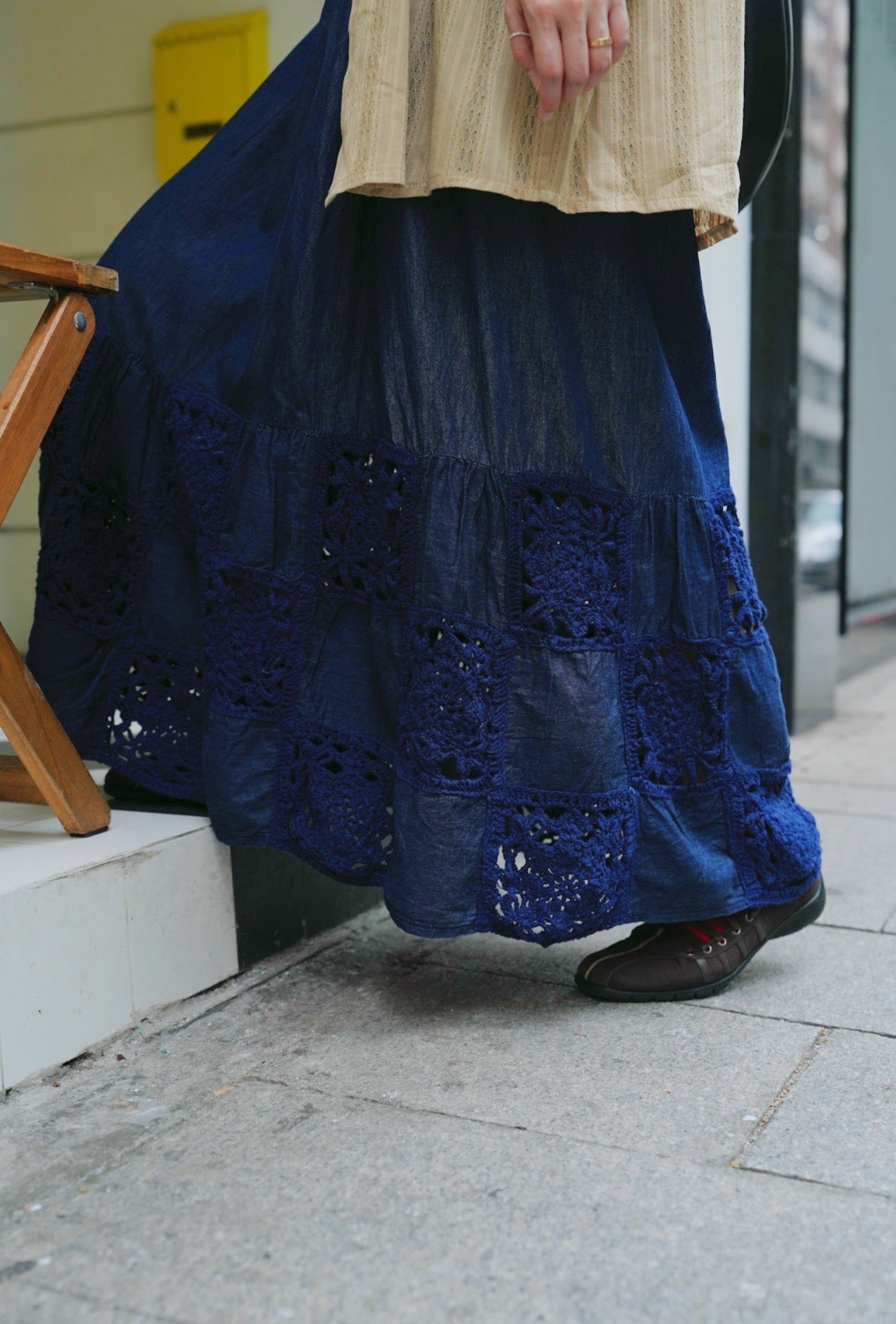 NA441 5.50Z CROCHET BORDER DENIM SKIRT