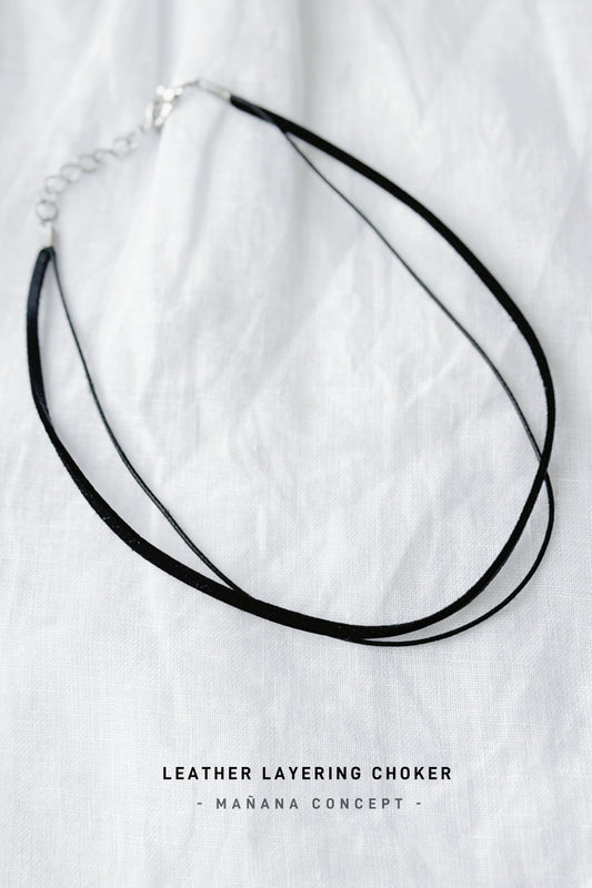 CA697 LEATHER LAYERING BLACK CHOKER