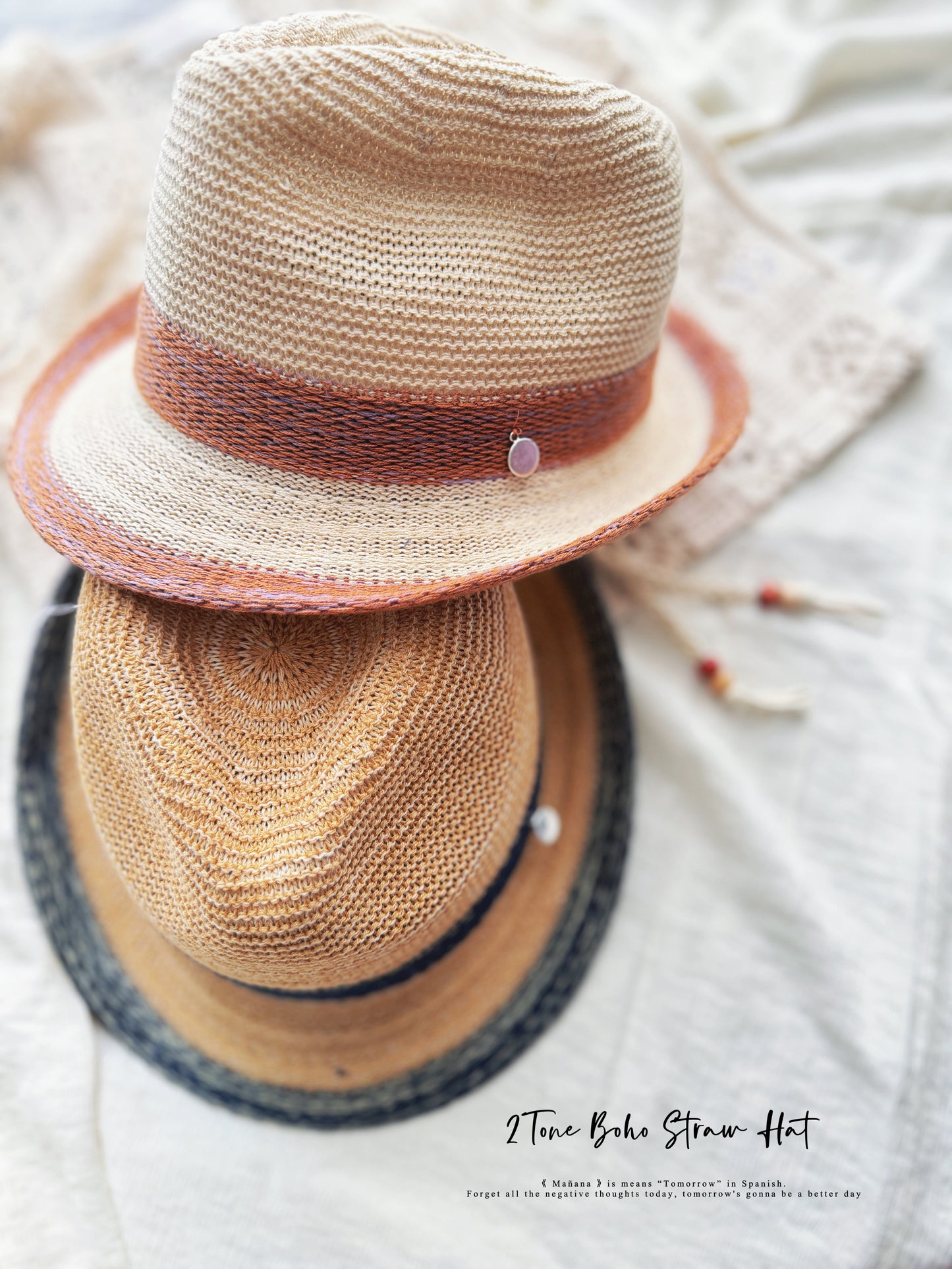 MZ384 2tone Boho Straw Hat