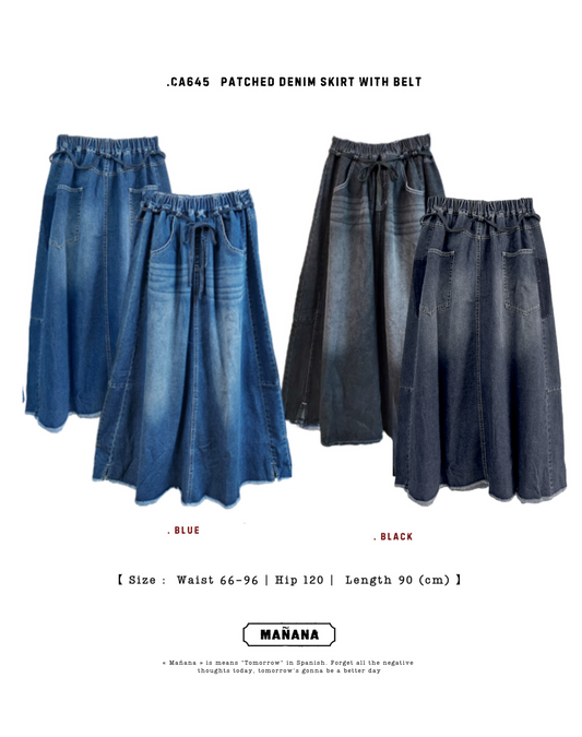 CA645 PATCHED DENIM SKIRT WITH BELT