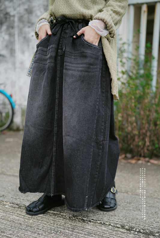 CA645 PATCHED DENIM SKIRT WITH BELT
