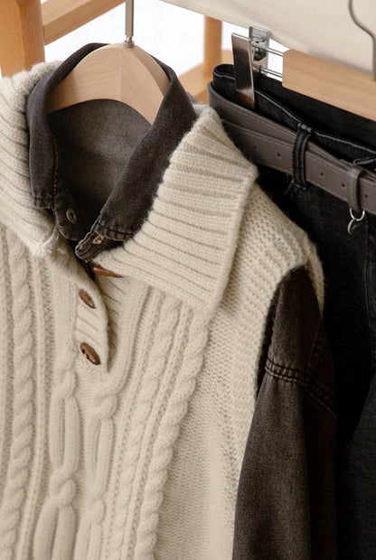 MZ895 TOGGLE BUTTON TWISTED KNIT VEST