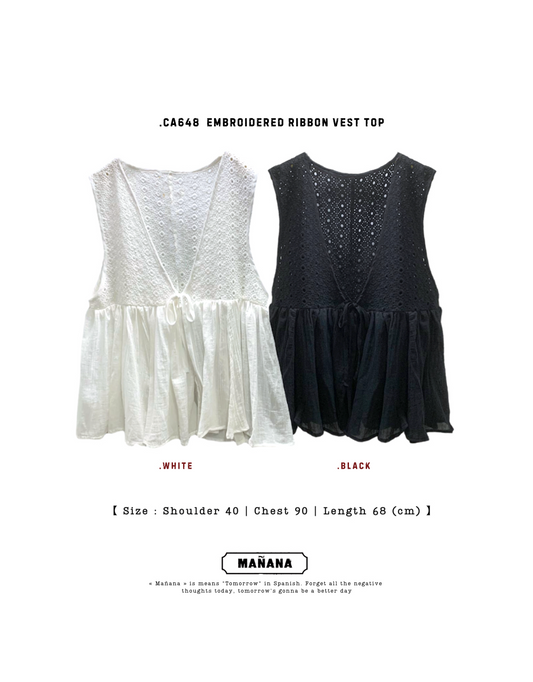 CA648 EMBROIDERED RIBBON VEST TOP