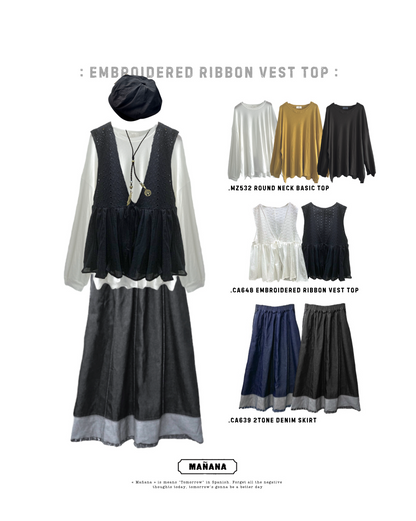 CA648 EMBROIDERED RIBBON VEST TOP