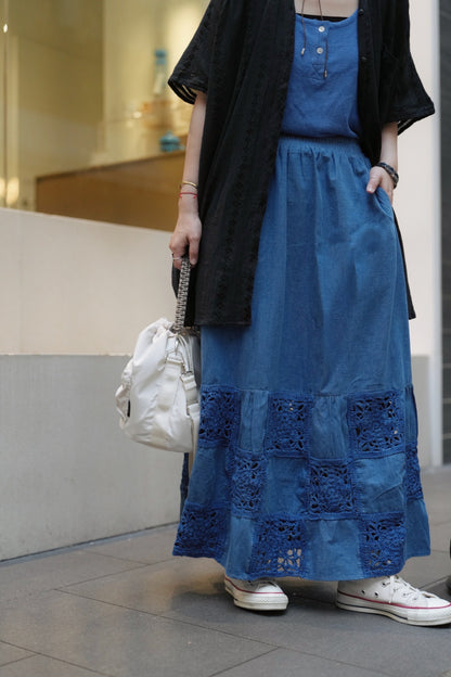 NA441 5.50Z CROCHET BORDER DENIM SKIRT