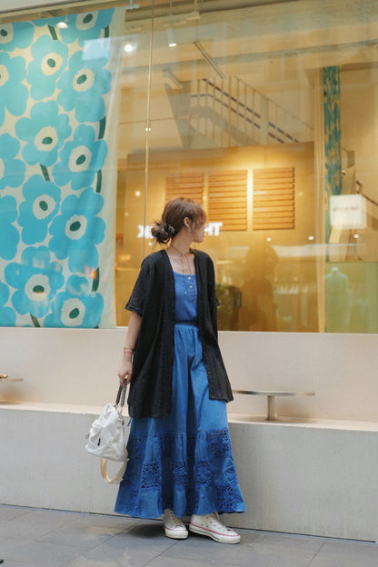 NA441 5.50Z CROCHET BORDER DENIM SKIRT