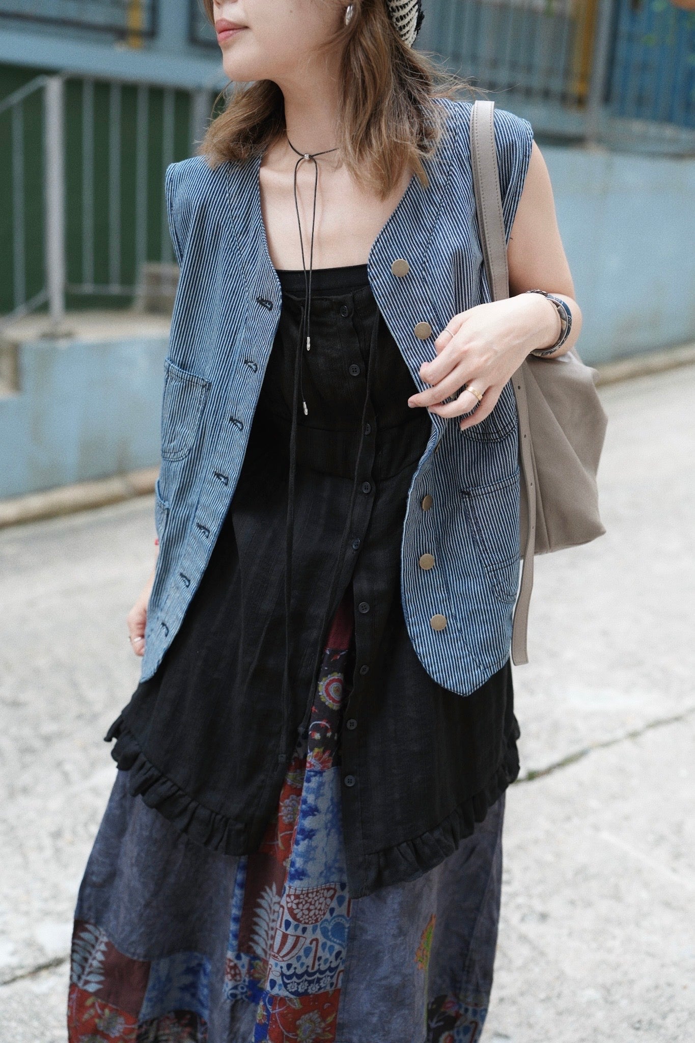 CA697 HICKORY STRIPE DENIM VEST