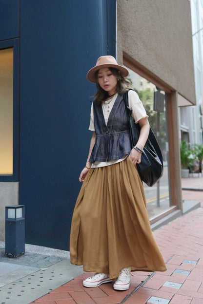 MZ748 NON FADE DENIM VEST TOP