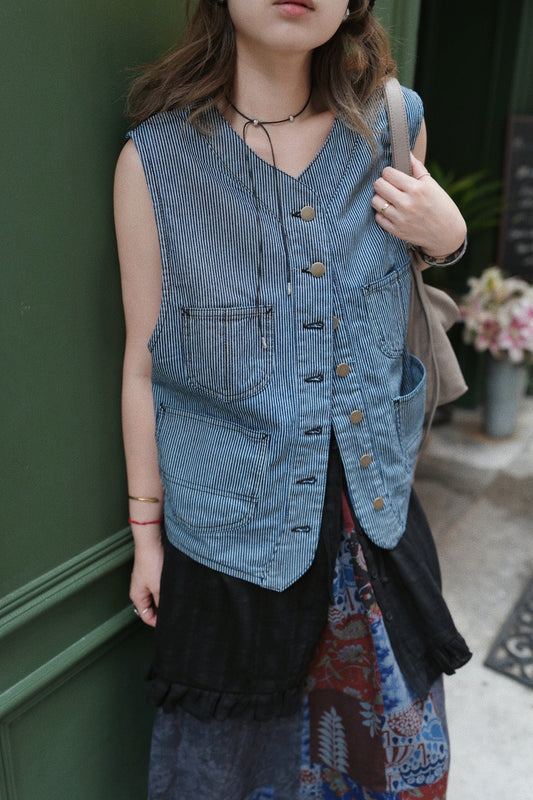 CA697 HICKORY STRIPE DENIM VEST