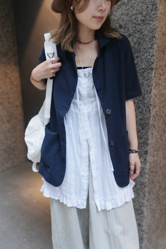 MZ743 LINEN BLAZER WITH BELT