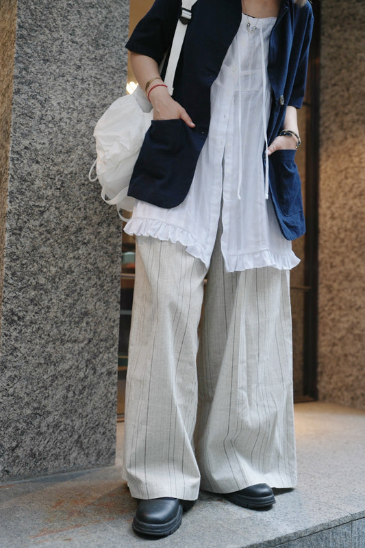 MZ702 LINEN STRIPED WIDE LEG PANTS