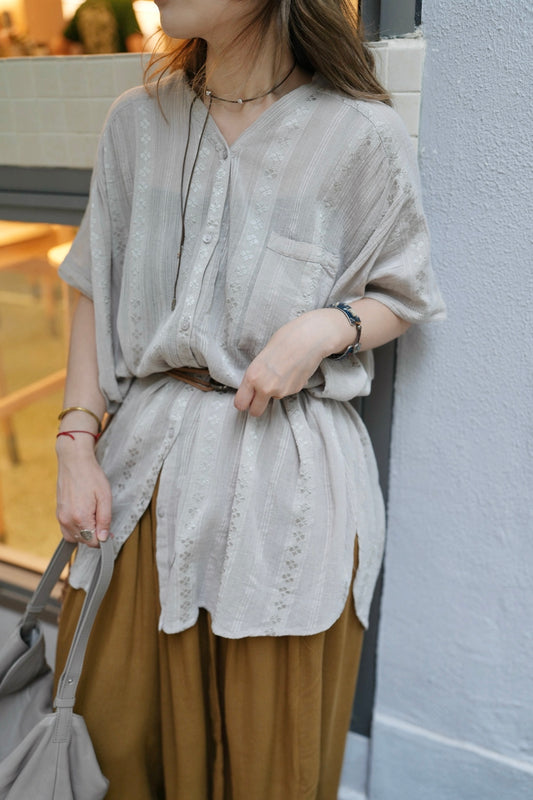 NA442 STRIPE JACQUARD TUNIC CARDIGAN
