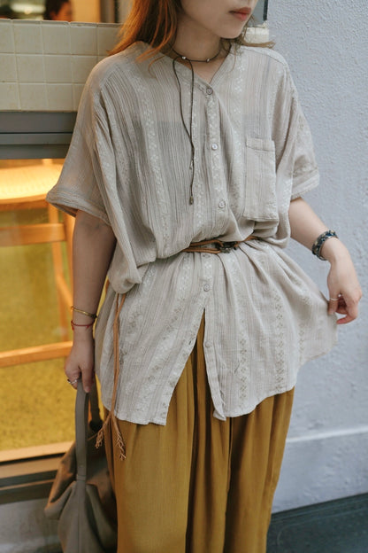 NA442 STRIPE JACQUARD TUNIC CARDIGAN
