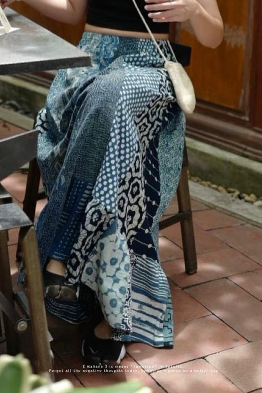 NA392 INDIGO PATCHWORK SKIRT
