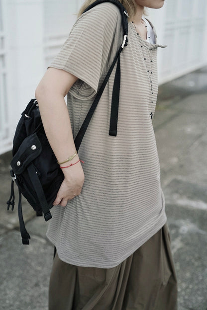 MB012 BUTTON STRIPED TOP