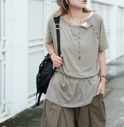 MB012 BUTTON STRIPED TOP