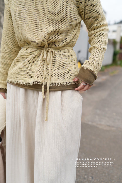 MZ602 CROCHET KNIT TOP WITH BELT