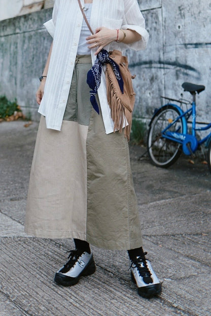 MZ732 TEXTURED PATCHWORK SKIRT