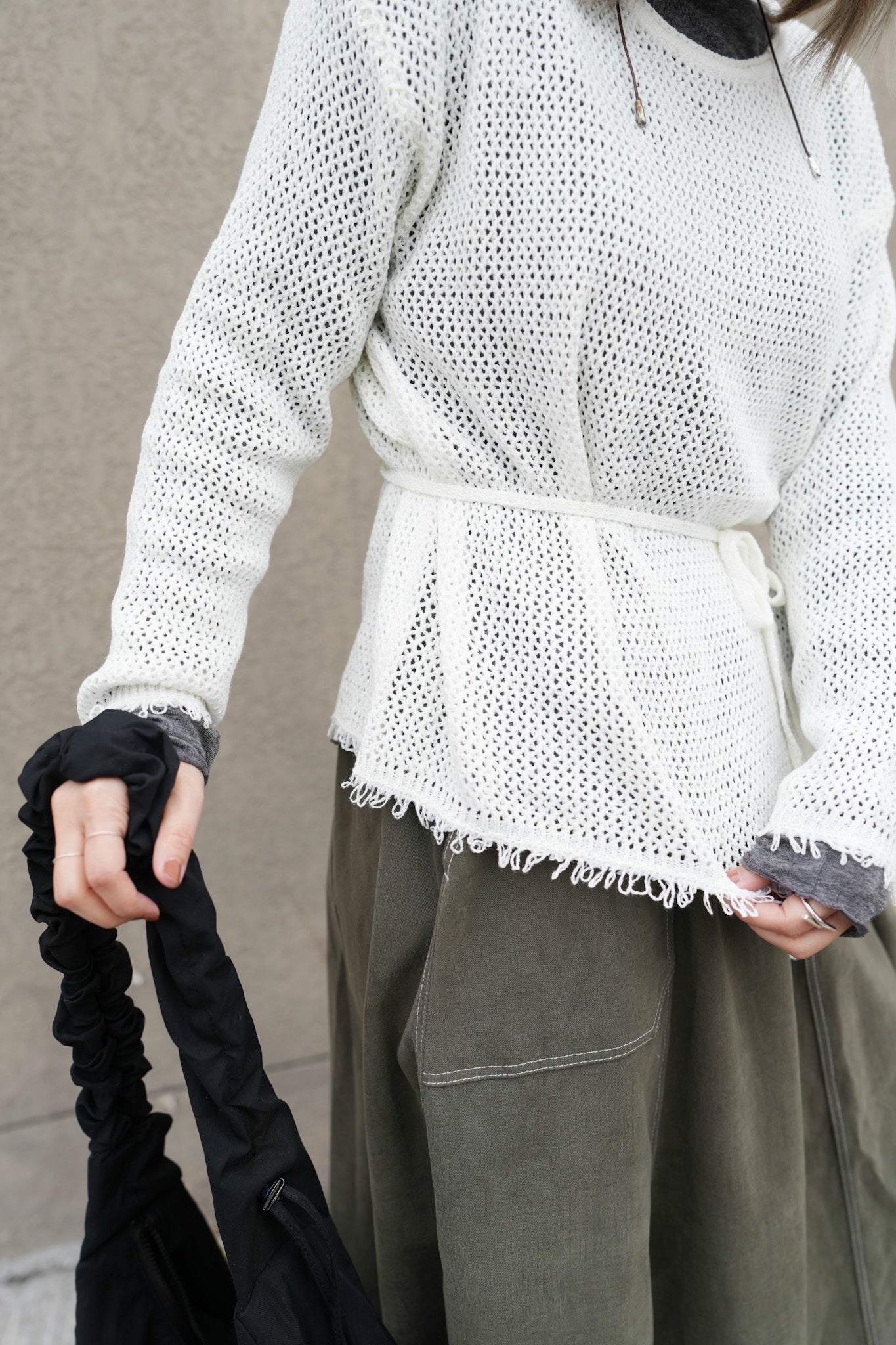 MZ602 CROCHET KNIT TOP WITH BELT