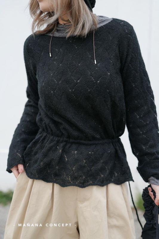 MZ616 PUNCHING STRING KNITTED BLOUSE
