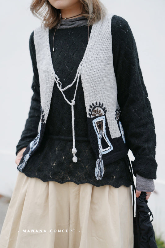 MZ603 PATTERN KNIT VEST TOP