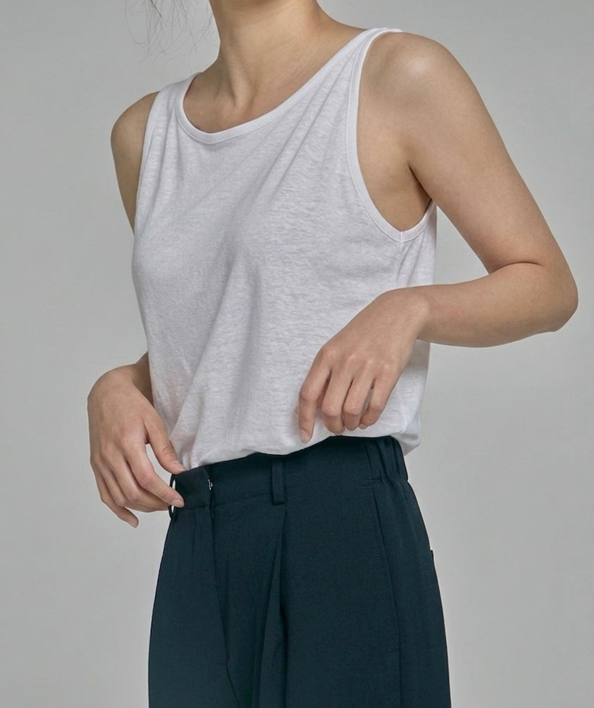 MB009 HIGH NECK LINEN TANK TOP 【 2件減-$20 】