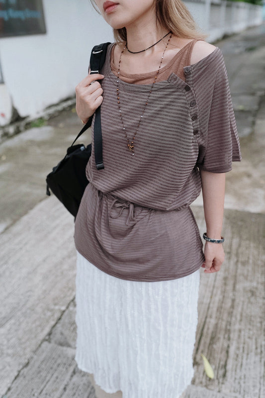 MB012 BUTTON STRIPED TOP