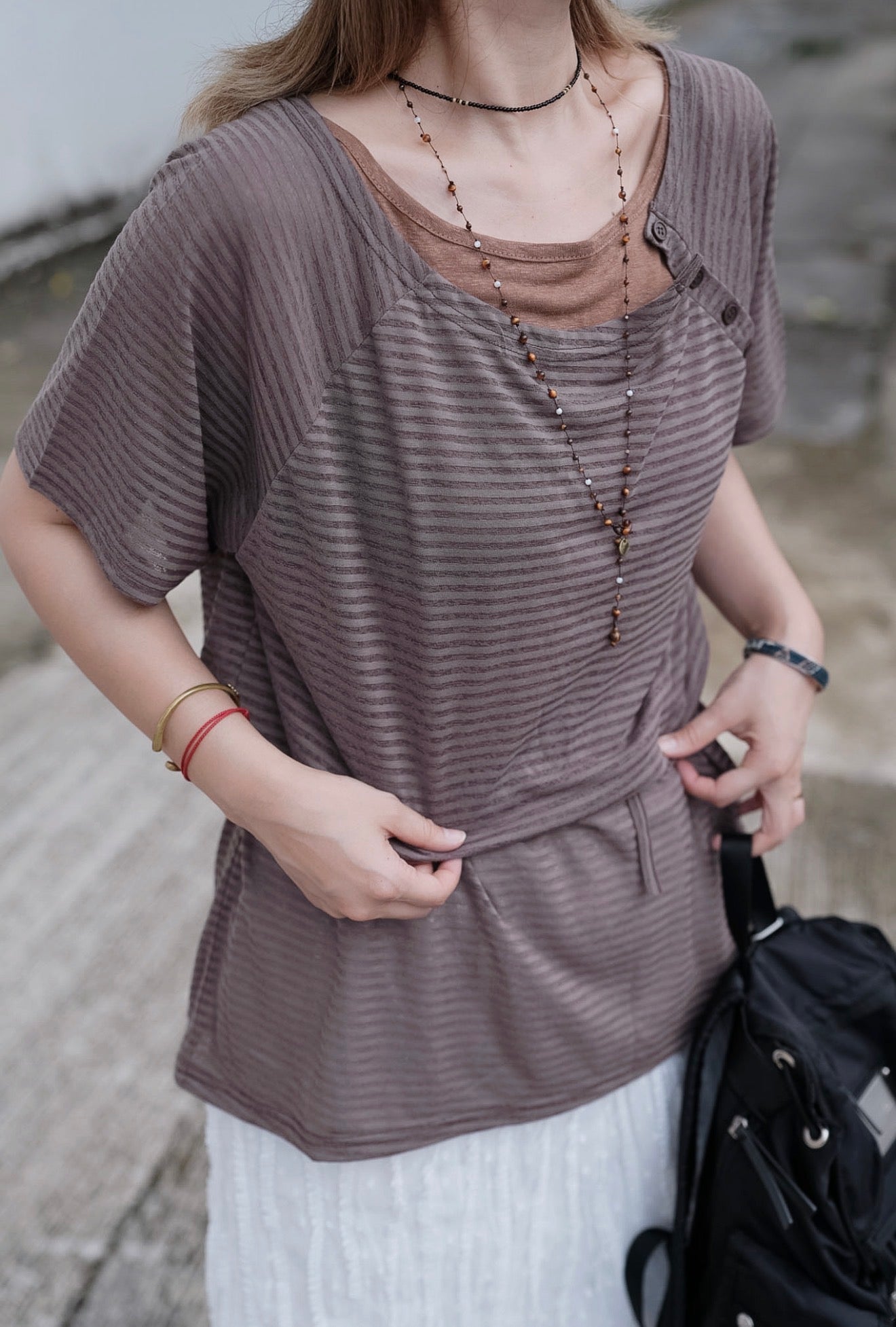 MB012 BUTTON STRIPED TOP