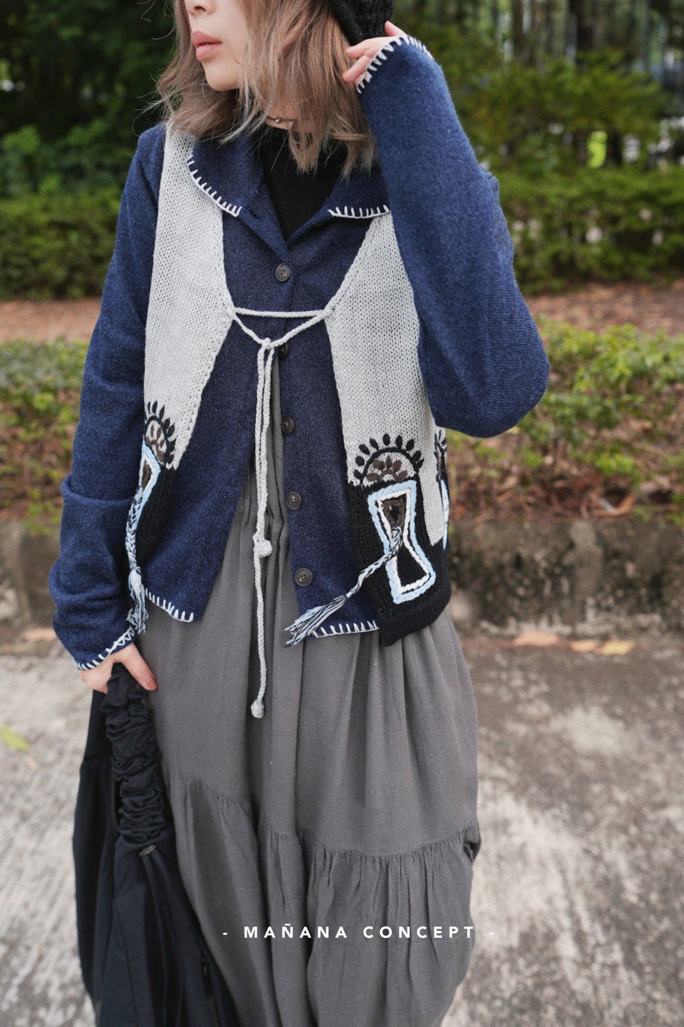 MZ603 PATTERN KNIT VEST TOP