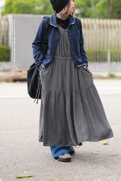 CA684 V-NECK LINEN OP DRESS