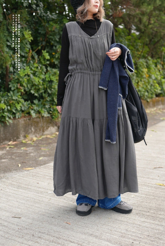CA684 V-NECK LINEN OP DRESS