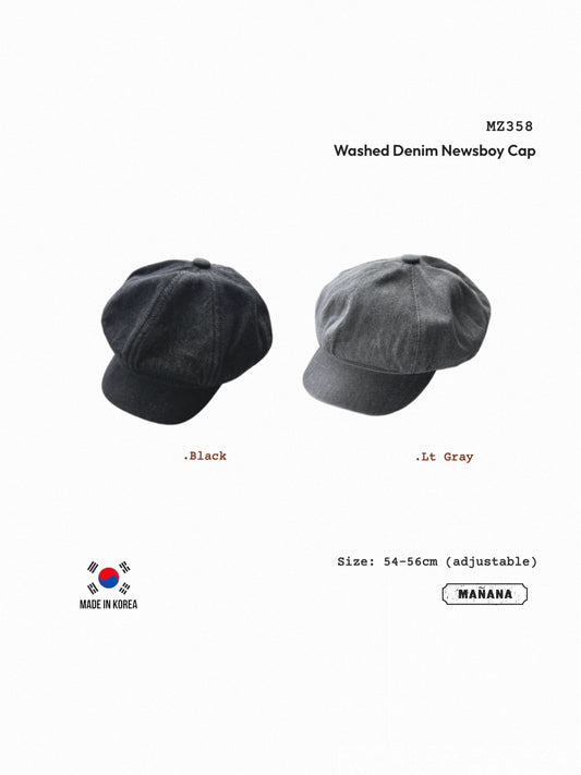 MZ358 Washed Denim Newsboy Cap