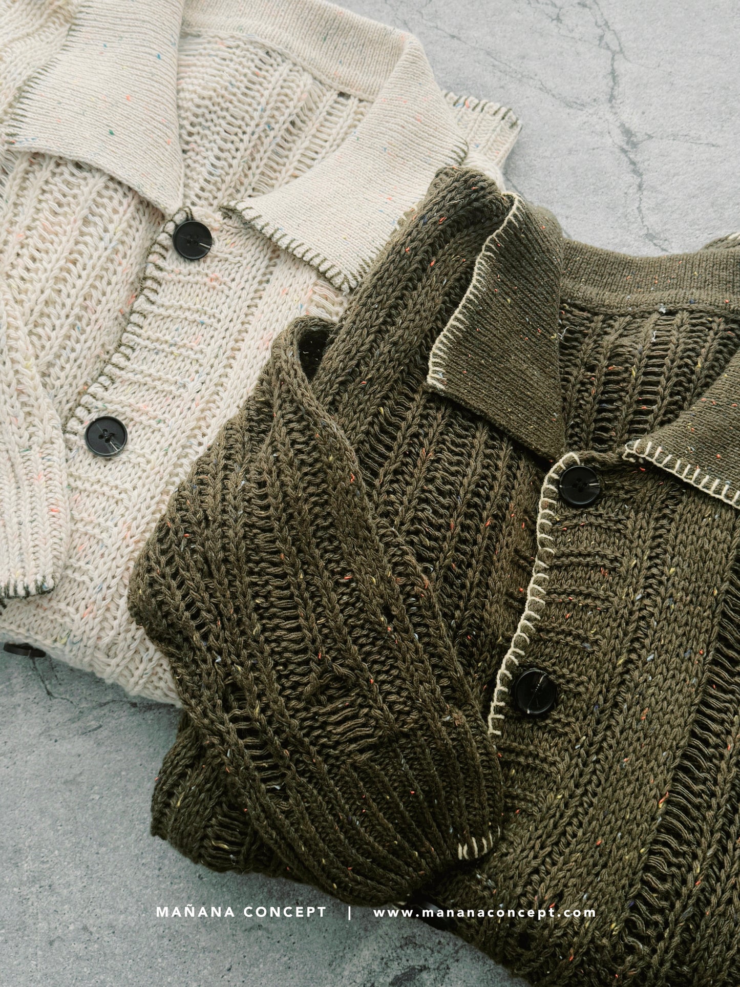 MZ535 CONTRAST-STITCH NEPS CARDIGAN
