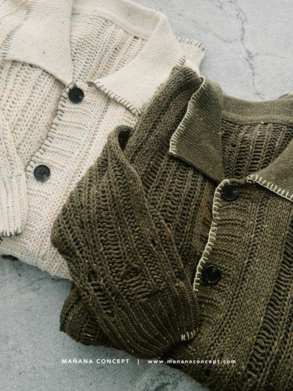 MZ535 CONTRAST-STITCH NEPS CARDIGAN