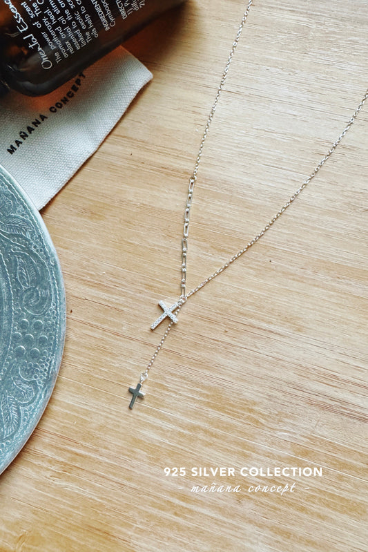 MZ727 925 SILVER CROSS DROP NECKLACE