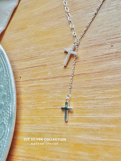 MZ727 925 SILVER CROSS DROP NECKLACE