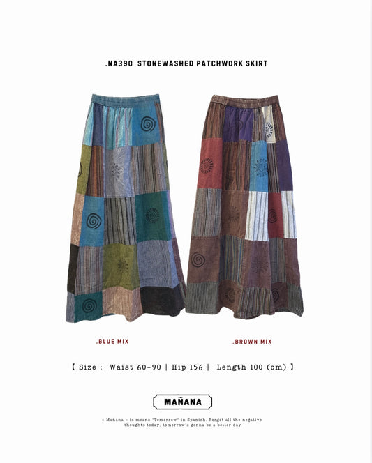 NA390 STONEWASHED PATCHWORK SKIRT