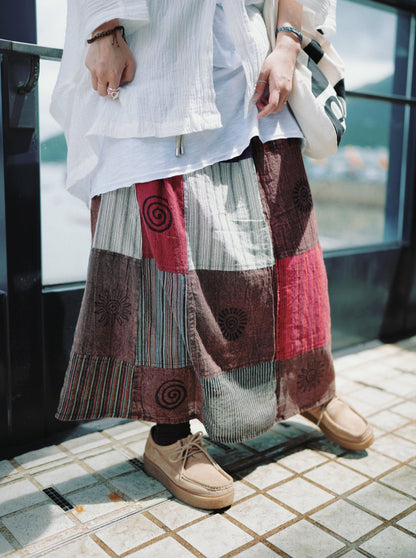 NA390 STONEWASHED PATCHWORK SKIRT