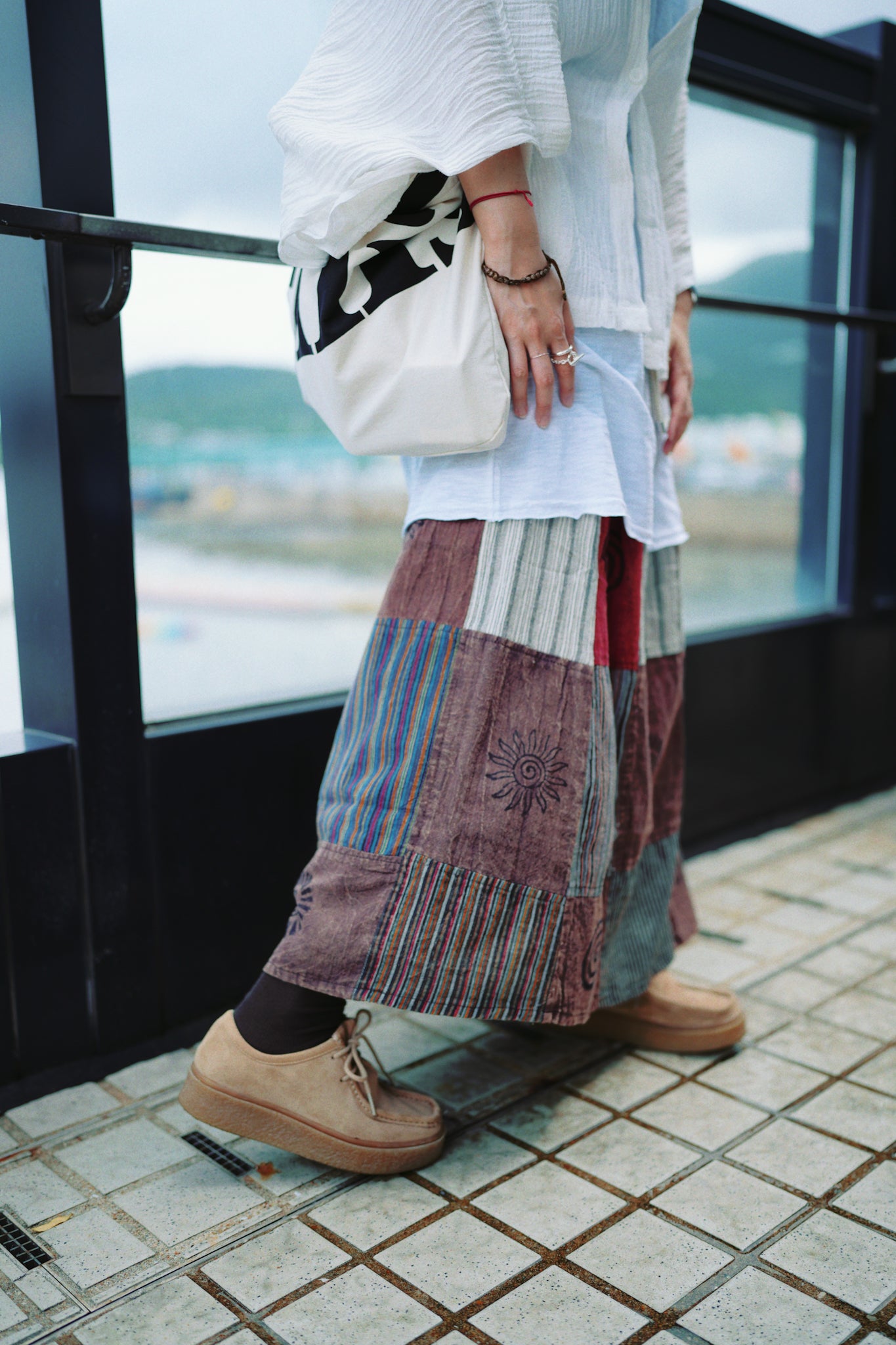 NA390 STONEWASHED PATCHWORK SKIRT