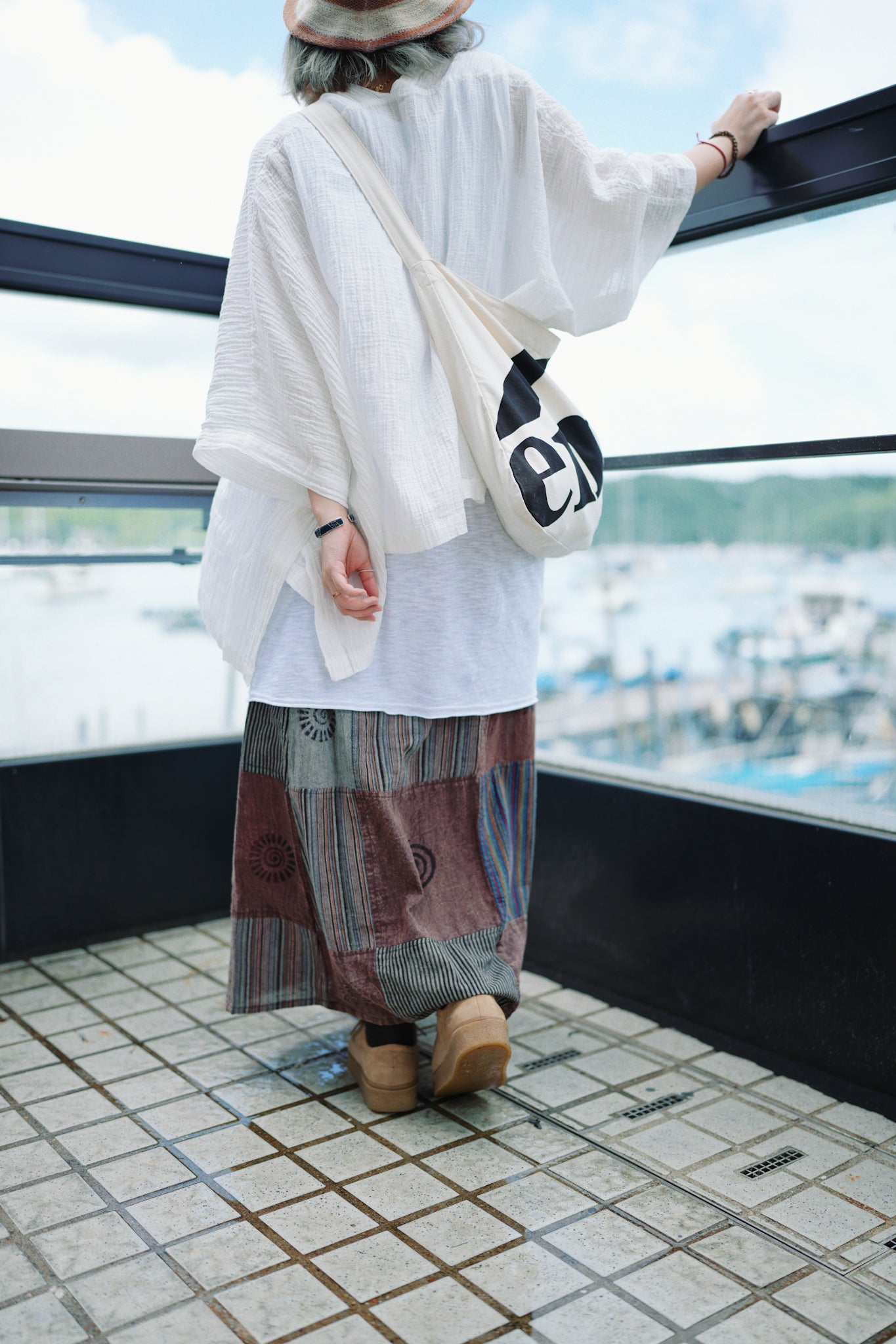 NA390 STONEWASHED PATCHWORK SKIRT