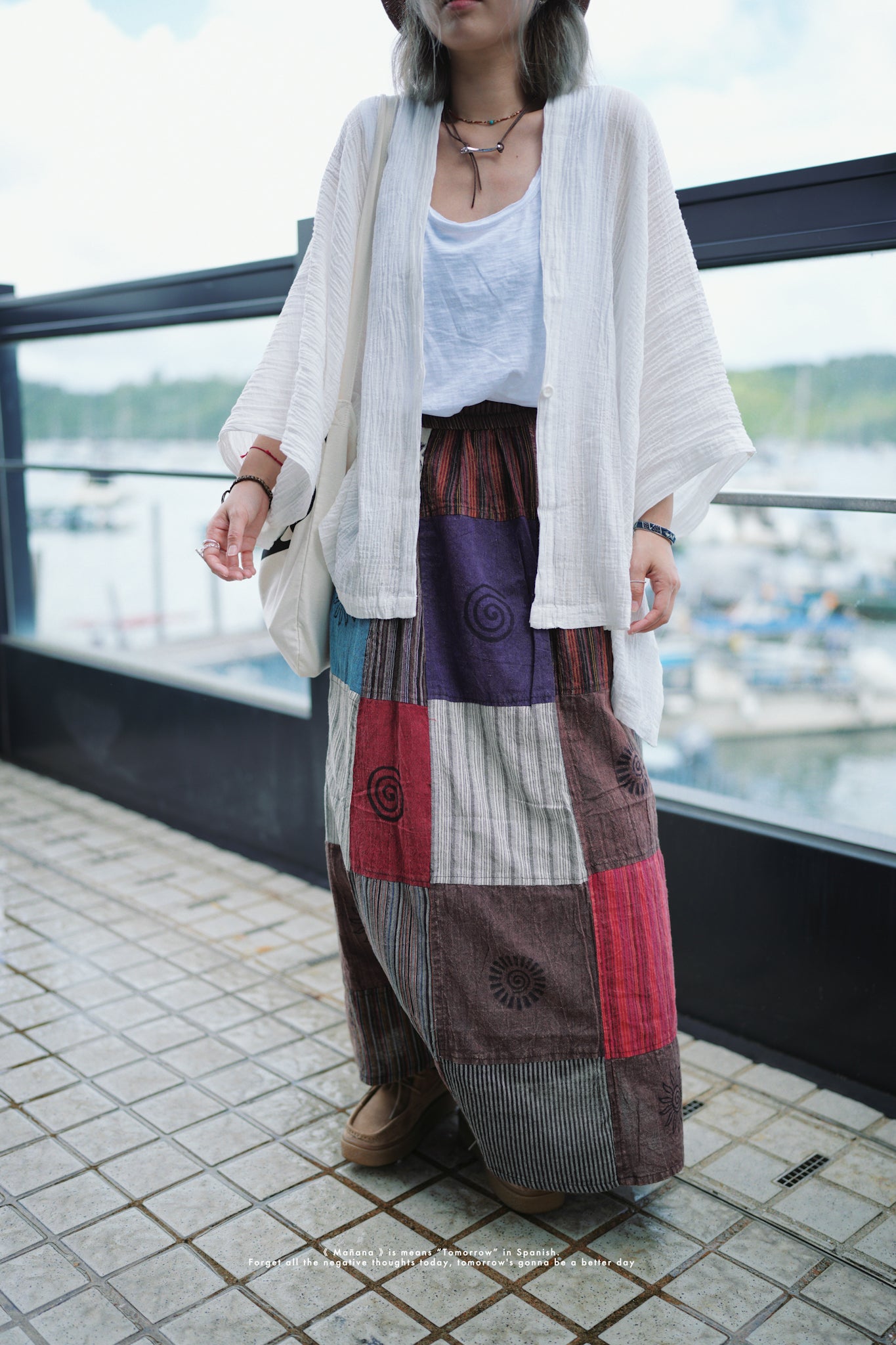 NA390 STONEWASHED PATCHWORK SKIRT