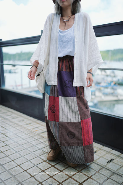 NA390 STONEWASHED PATCHWORK SKIRT