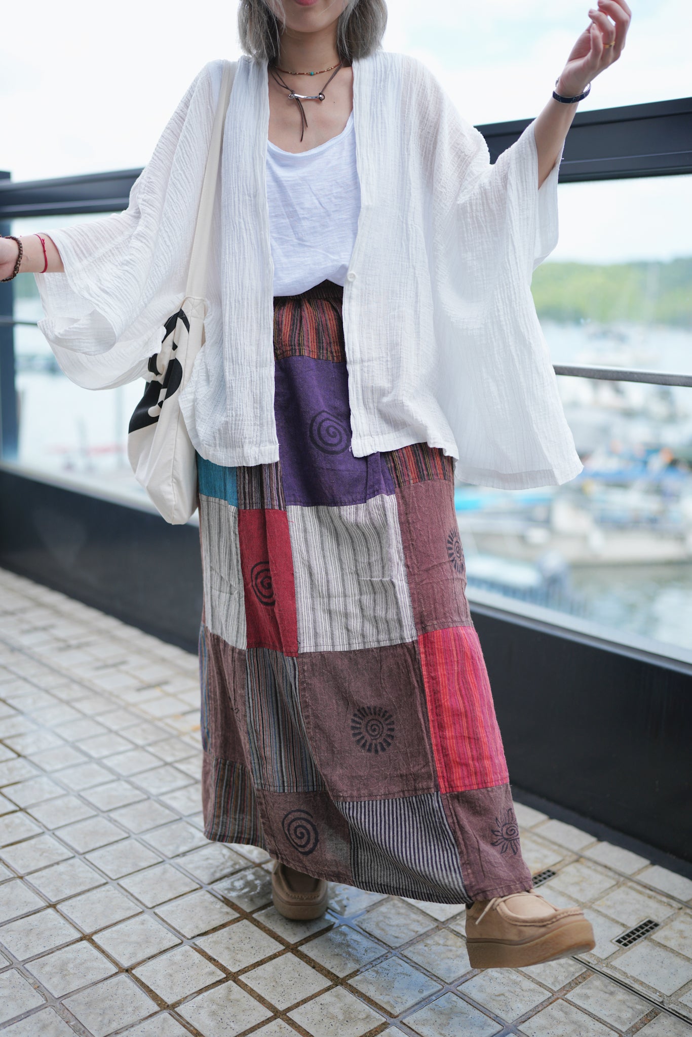 NA390 STONEWASHED PATCHWORK SKIRT