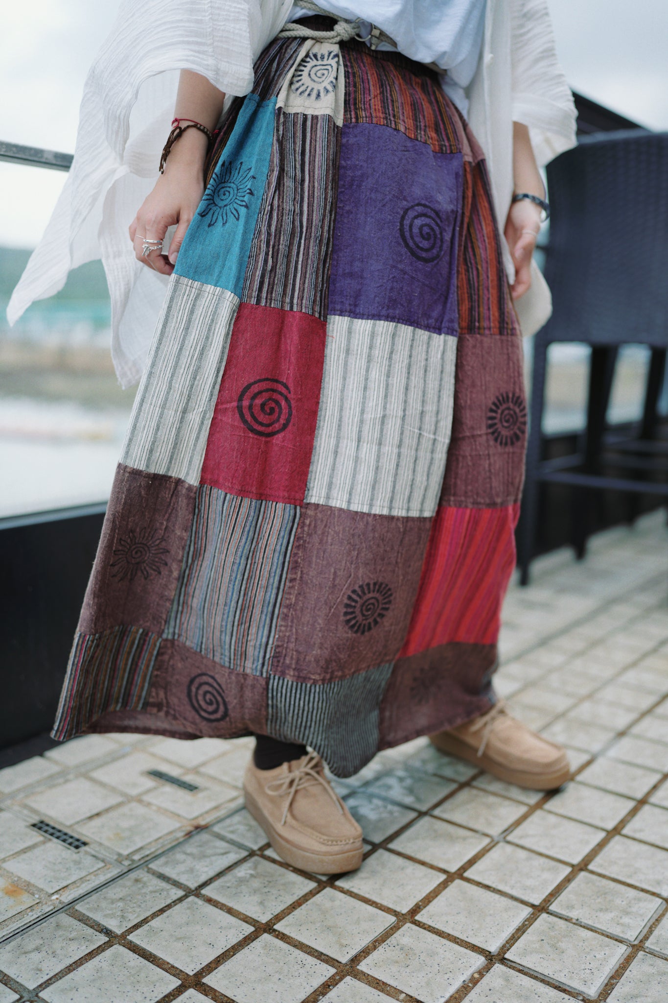NA390 STONEWASHED PATCHWORK SKIRT