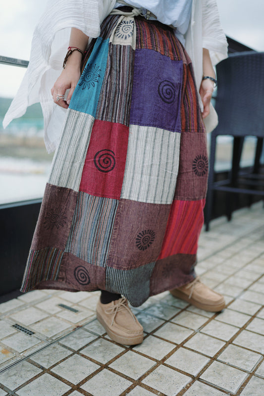 NA390 STONEWASHED PATCHWORK SKIRT