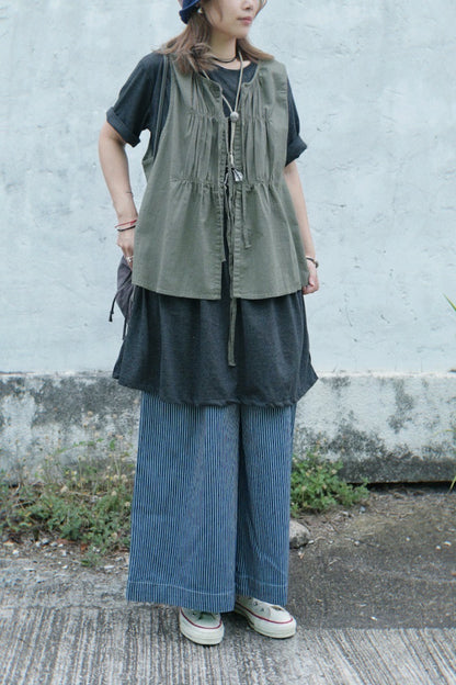 MZ632 DENIM HICKORY STRIPE WIDE LEG PANTS