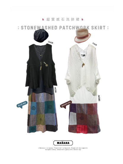 NA390 STONEWASHED PATCHWORK SKIRT